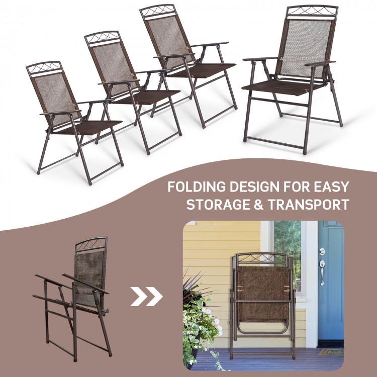 Set of 4 Patio Folding Sling Chairs Steel Camping DeckCostway Gallery View 8 of 10
